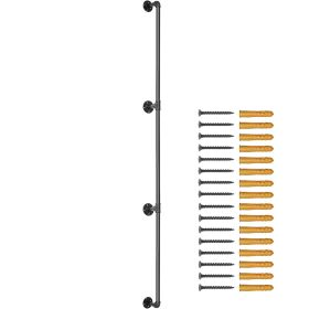 Pipe Stair Handrail, 11FT Staircase Handrail, 440LBS Load Capacity Carbon Steel Pipe Handrail, Industrial Pipe Handrail with Wall Mount Support