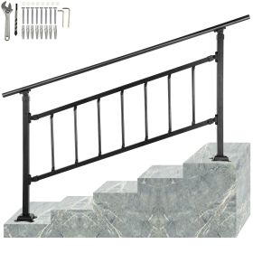 Outdoor Stair Railing, Fits for 1-5 Steps Transitional Wrought Iron Handrail, Adjustable Exterior Stair Railing with Fence